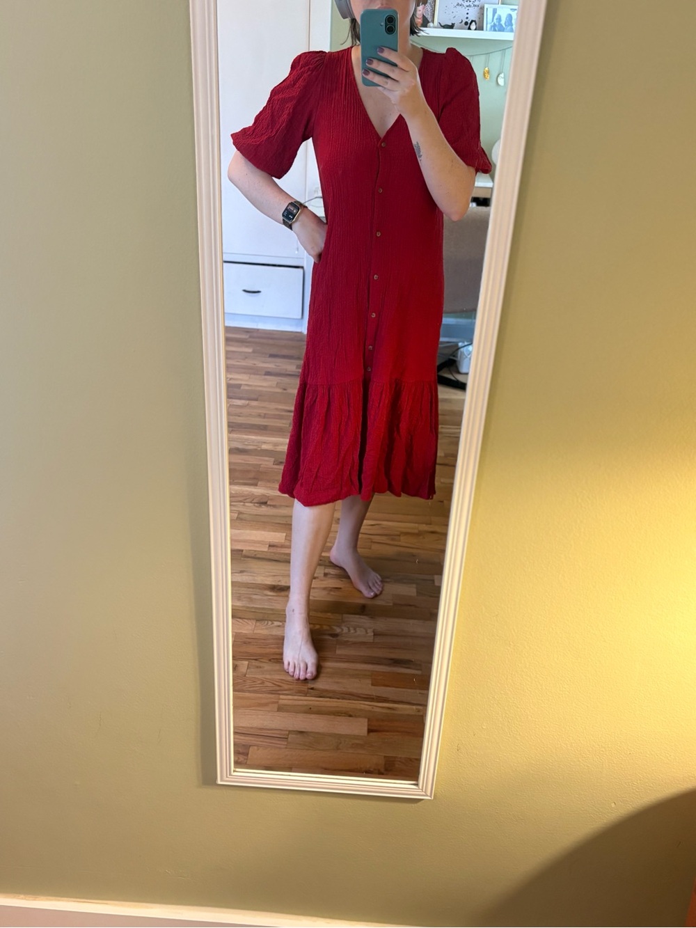 Anthropologie Crimson Button-Down Midi Dress